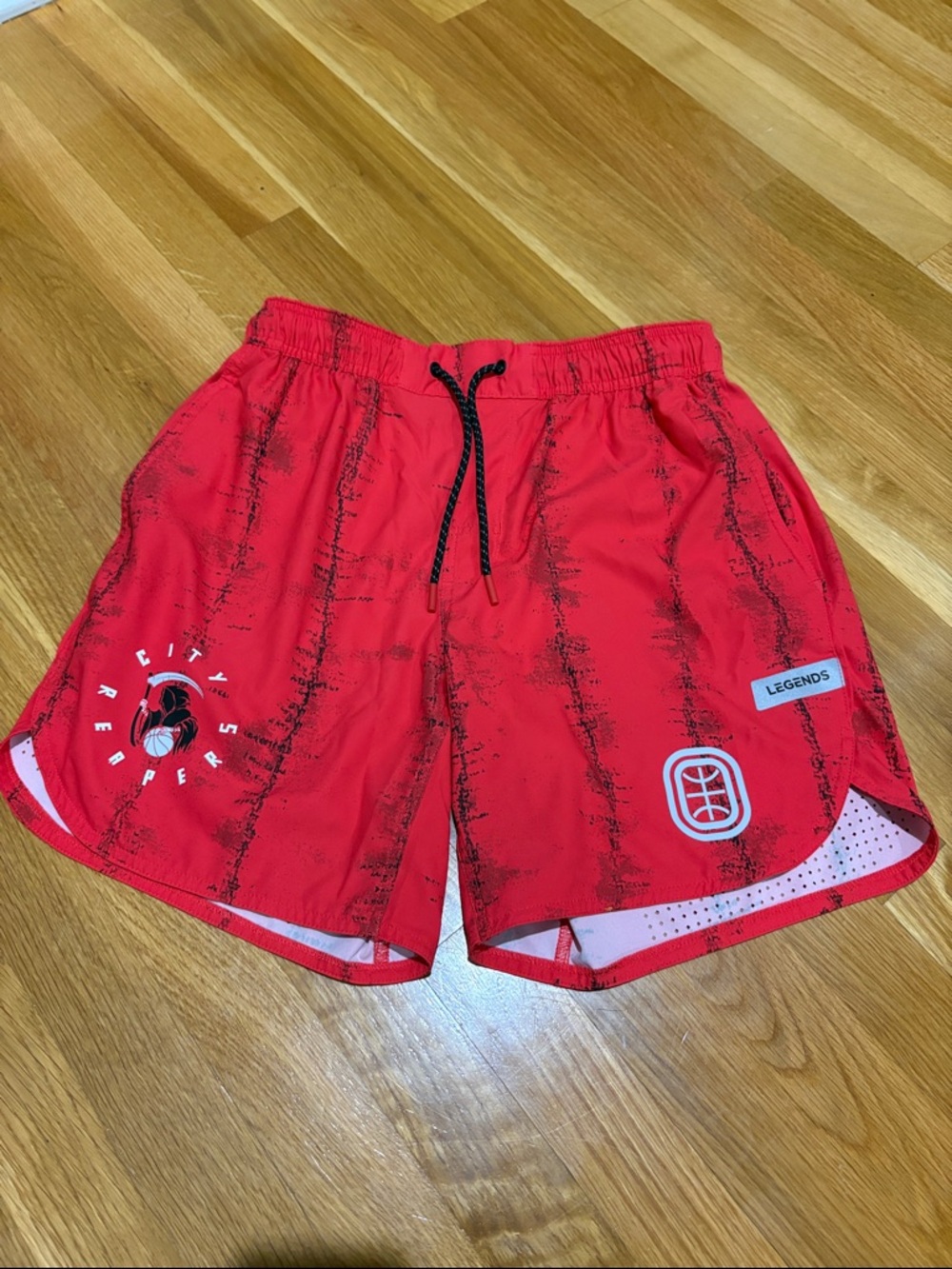 Overtime Legends Red Men's Small Basketball Shorts with Graphic Detail
